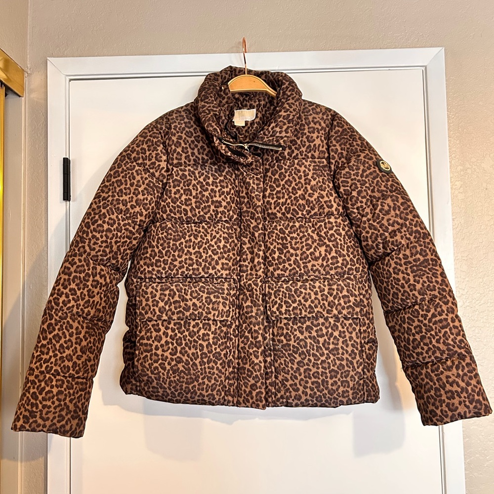 Michael Kors Leopard Print Women's Hooded Puffer Jacket Size XS